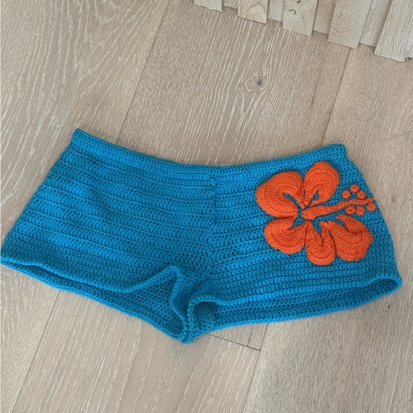 Jaded London Pants - Jaded London Teal and Orange Crochet Shorts